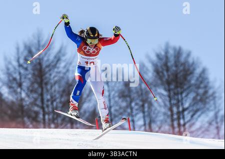 17 février 2018 : Tiffany Gauthier de Â France en compétition dans le Super-G féminin au Jeongseon Alpine Centre, Pyeongchang, Corée du Sud. Ulrik Pedersen/CSM(image de crédit : &copy ; Ulrik Pedersen/CSM via ZUMA Wire) Banque D'Images