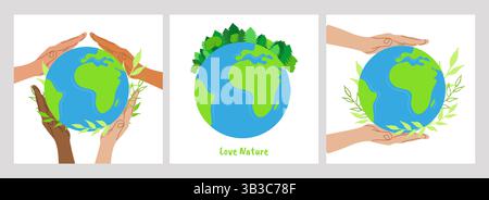 Affiche de la Journée mondiale de l'environnement mise en place Journée de la Terre. Nature verte, écologie écologique écologique. Conception de page Web présentation brochure de carte postale, modèle de flyer. Illustration vectorielle. Illustration de Vecteur