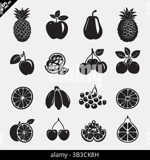 ensemble d'icônes de fruits noirs et blancs avec un style vectoriel minimal moderne Illustration de Vecteur