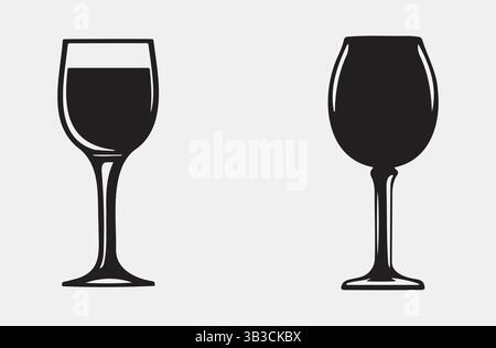 silhouette noire de verres à vin illustration vectorielle pour la conception de bar et de boisson Illustration de Vecteur