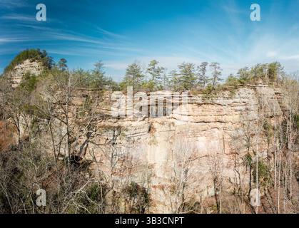 Vue panoramique aérienne de la formation rocheuse de double Arch à Red River gorge dans le Kentucky Banque D'Images