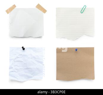 Différentes feuilles de carnet isolées sur blanc, ensemble Banque D'Images