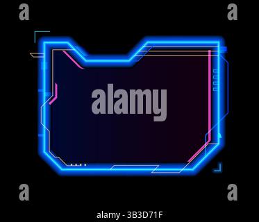 Ressource de cadre de jeu au néon, modèle de superposition d'interface HUD. Bordure de jeu futuriste de vecteur avec des bords bleus et roses brillants. Interface cyberpunk numérique f Illustration de Vecteur