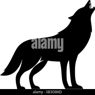 Illustration vectorielle de silhouette de loup hurlant isolée sur l'art de conception de fond blanc Illustration de Vecteur