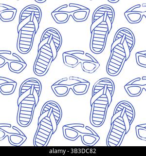 La dolce vita doodles lunettes de soleil de pantoufles à motif sans couture. Bleu sur illustration vectorielle blanche des affiches dessinées à la main de style italien. Gravures murales Illustration de Vecteur