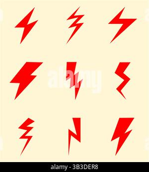 Silhouette Vector Thunderbolt Flash Icon Set isolé sur un fond beige. Foudre électrique, symboles de boulon, icônes d'énergie de tempête Illustration de Vecteur