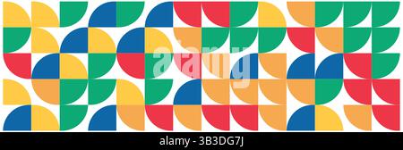 Motif géométrique sans couture avec des demi-cercles colorés et des carrés en rouge, jaune, vert et bleu sur fond blanc Illustration de Vecteur
