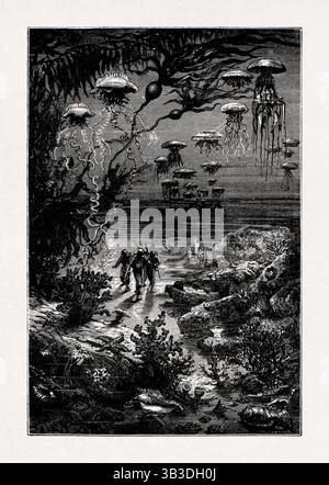 Illustration d'Alphonse de Neuville représentant un paysage sous-marin de l'île de Crespo tirée du livre 'Twenty Thousand Leagues Under the Seas' de Jule Banque D'Images