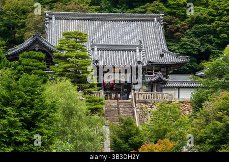 Nagaokakyo, Kyoto, Japon - juin 26 2025 : Yanagidani Kannon Yokoku-ji Temple : porte Sanmon et salle principale Hondo au début de l'été. Banque D'Images