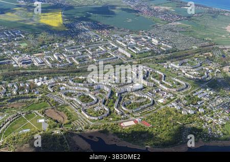 Vue aérienne, Gross Klein, Lichtenhagen, colonie, lotissement, Slab, Plattenbau, Rostock, Mecklembourg-Poméranie occidentale Banque D'Images