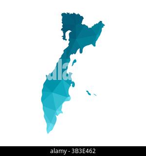 Icône d'illustration isolée vectorielle avec silhouette bleue simplifiée du krai du Kamchatka, carte de la Russie. Style géométrique polygonal. Fond blanc Illustration de Vecteur