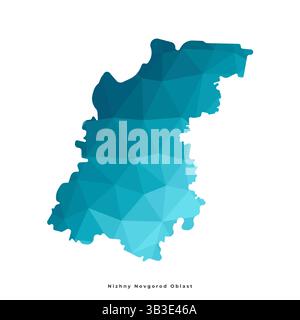 Icône d'illustration isolée vectorielle avec silhouette bleue simplifiée de la carte de l'oblast de Nijni Novgorod en Russie. Style géométrique polygonal. Fond blanc Illustration de Vecteur