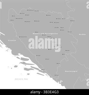 Illustration moderne vectorielle avec la vision des auteurs. Carte simplifiée en couleur grise de la Bosnie-Herzégovine. Frontière avec les états les plus proches Serbie, Croatie et Illustration de Vecteur