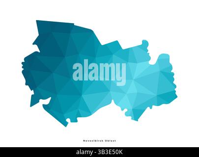 Illustration isolée vectorielle avec vision d'auteur. Silhouette bleue simplifiée de la carte de Novosibirsk Oblast en Russie. Style géométrique polygonal. Dos blanc Illustration de Vecteur