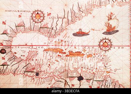 Carte des Caraïbes, c1578. Montrant 'Niova Spagna' ie Nouvelle Espagne - terre conquise par les Espagnols : Hispaniola, Cuba, Floride, et la côte nord de l'Amérique du Sud. Charbonnier espagnol prolifique travaillant à Messine, en Sicile, Martines a produit des dizaines d'atlas de mer hautement finis entre 1550 et 1590. Il est clair, d'après le degré élevé de détail intérieur montré, que ces cartes étaient destinées à fonctionner comme des atlas du monde plutôt que comme des cartes strictement de navigation. Banque D'Images