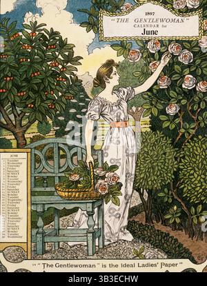 Calendrier "The Gentlewoman" pour juin 1897. Se décrivant comme le journal idéal des dames, The Gentlewoman était un hebdomadaire illustré publié de 1890 à 1926. Banque D'Images