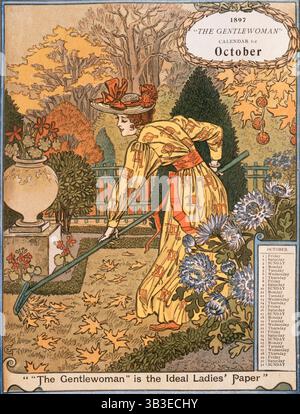 Calendrier "The Gentlewoman" pour octobre 1897. Se décrivant comme le journal idéal des dames, The Gentlewoman était un hebdomadaire illustré publié de 1890 à 1926. Banque D'Images