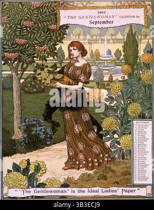 Calendrier "The Gentlewoman" pour septembre 1897. Se décrivant comme le journal idéal des dames, The Gentlewoman était un hebdomadaire illustré publié de 1890 à 1926. Banque D'Images
