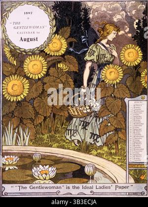 Calendrier "The Gentlewoman" pour août 1897. Se décrivant comme le journal idéal des dames, The Gentlewoman était un hebdomadaire illustré publié de 1890 à 1926. Banque D'Images