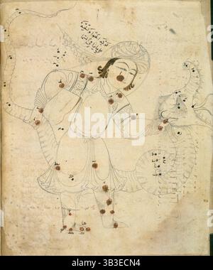 Le charmeur de serpents, 10ème siècle. Un représentant persan de la constellation d'Ophiuchus, autrement connu comme le détenteur du serpent. Du catalogue d'étoiles de l'astronome persan Al-Soufi. Banque D'Images