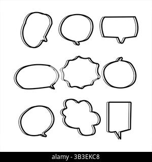 Jeu de vecteurs de bulles de discours dessinées à la main - ballons de pensée et de dialogue Sketchy Illustration de Vecteur