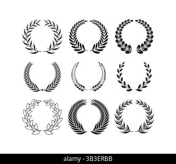 Ensemble de neuf couronnes de laurier circulaires différentes, créant un sentiment de célébration et de réalisation Illustration de Vecteur