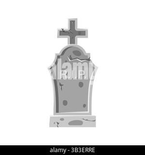 Une vieille pierre tombale grise altérée avec une croix montrant l'inscription RIP se trouve dans le cimetière Illustration de Vecteur