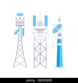 Tours de télécommunication assurant une connexion globale supportant le transfert de données Illustration de Vecteur
