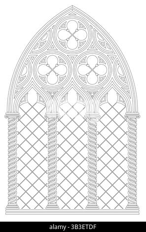 Coloration gothique du modèle de contour de fenêtre Illustration de Vecteur