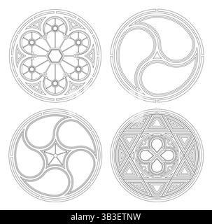 Coloration gothique du modèle de contour de fenêtre ronde Illustration de Vecteur