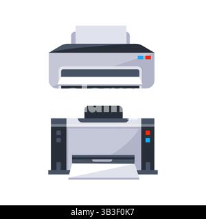 Deux imprimantes grises imprimant des documents sur fond blanc Illustration de Vecteur