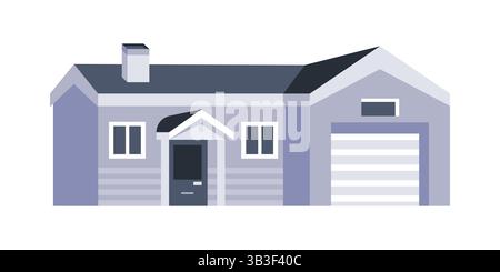 Maison moderne de banlieue avec garage attenant doté d'une cheminée et d'un porche Illustration de Vecteur