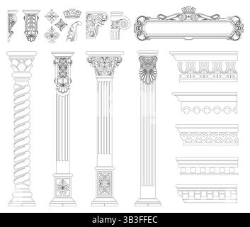 Ensemble de silhouettes colonnes vintage classiques corniches support Illustration de Vecteur