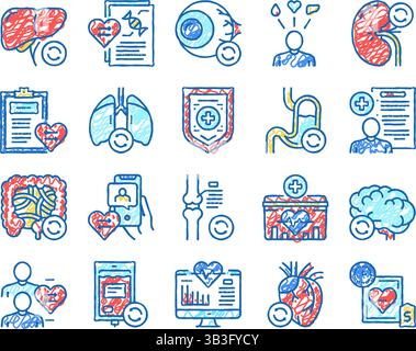 Don d'organes Medical Set icônes dessinées à la main Illustration de Vecteur