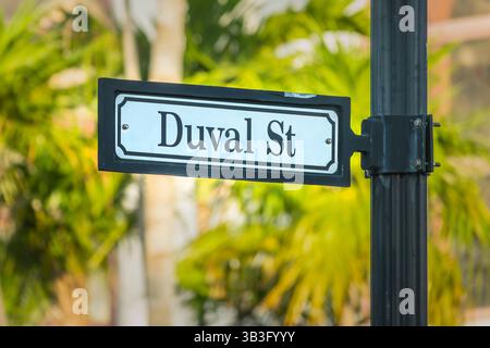 Panneau de rue Duval à Key West, Floride Banque D'Images