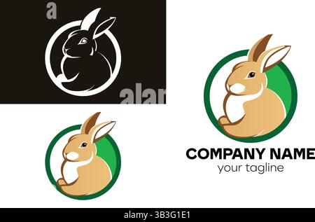 Charmante conception de logo lapin dans un cadre circulaire pour les entreprises naturelles, biologiques et liées à la ferme Illustration de Vecteur