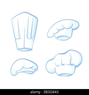 Chef bleu, chapeau plat. Ensemble de vecteurs. Collection de symboles isolés sur fond blanc. Casquette de cuisinier différente Illustration de Vecteur
