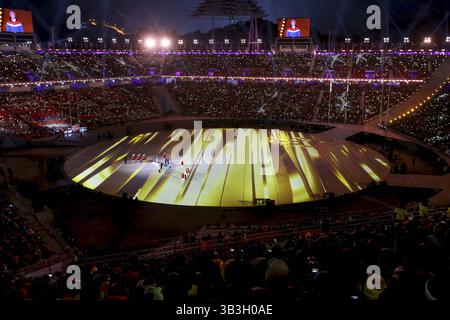 25 février 2018 - Pyeongchang, GANGWON, CORÉE DU SUD - 25 février 2018 - Pyeongchang, Corée du Sud - des artistes se produisent pendant le segment de Pékin lors de la cérémonie de clôture des Jeux Olympiques d'hiver de PyeongChang 2018 au stade Olympique de Pyeongchang à Pyeongchang, Corée du Sud. (Crédit image : © GMC via ZUMA Wire) Banque D'Images