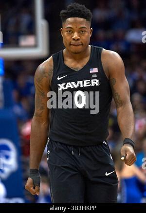 20 janvier 2018 - Newark, New Jersey, États-Unis - L'attaquant des mousquetaires de Xavier Tyrique Jones (0) pendant le match entre les mousquetaires de Xavier et les Pirates de Seton Hall au Prudential Center à Newark, New Jersey. #11Xavier bat #19Seton Hall 73-64. Duncan Williams/CSM(image de crédit : &copy ; Duncan Williams/CSM via ZUMA Wire) Banque D'Images