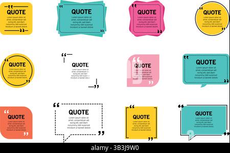 Vecteur de jeu de cadres de citation minimaliste ou zone de texte vierge avec jeu de guillemets Illustration de Vecteur