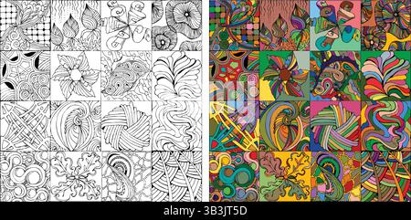 Textures décoratives. divers motifs 16 pièces. Ensemble de couleurs et contours Illustration de Vecteur