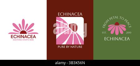 Ensemble de logo vectoriel de fleur d'échinacée. Idée de concept de marque pour la médecine à base de plantes, l'identité de marque d'huile essentielle, le bien-être de la tisane, et le produ de beauté Illustration de Vecteur