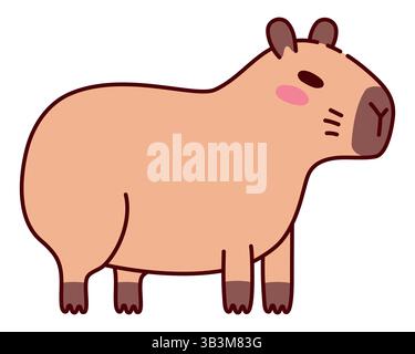 Jolie illustration Capybara debout dans un style plat. Adorable dessin animé animal, parfait pour les livres pour enfants, autocollants, marchandises Illustration de Vecteur