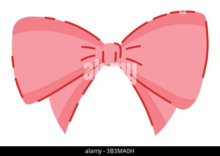 Ruban rayé rose Bow illustration dessinée à la main isolé sur fond blanc. Bowknot girly mignon pour cadeaux, noeuds présents ou coiffure Illustration de Vecteur