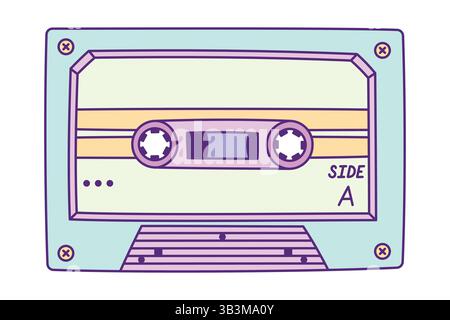 Rétro cassette audio illustration dessinée à la main avec contour isolé sur fond blanc. Vintage Analog Music Tape Record System. Mixtape vintage Illustration de Vecteur