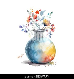 Vase aquarelle avec des fleurs. dessiné à la main. Pas ai, illustration vectorielle Illustration de Vecteur