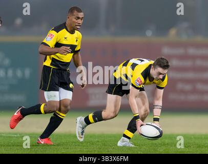 4 février 2018 - Sugar Land, Texas, États-Unis - Houston SaberCats flyhalf Kieran Farmer (10 ans) récupère un fumble lors du match de rugby de la Ligue majeure entre la Capital Rugby Union et Houston SaberCats le 3 février 2018 au Constellation Field à Sugar Land, Texas. (Crédit image : © Maria Lysaker via ZUMA Wire) Banque D'Images