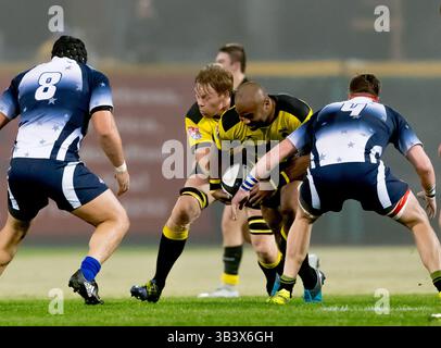 4 février 2018 - Sugar Land, Texas, États-Unis - Kenneth Hepburn (1) cherche l'écart lors du match de rugby de la Ligue majeure entre la Capital Rugby Union et les SaberCats de Houston le 3 février 2018 au Constellation Field à Sugar Land, Texas. (Crédit image : © Maria Lysaker via ZUMA Wire) Banque D'Images