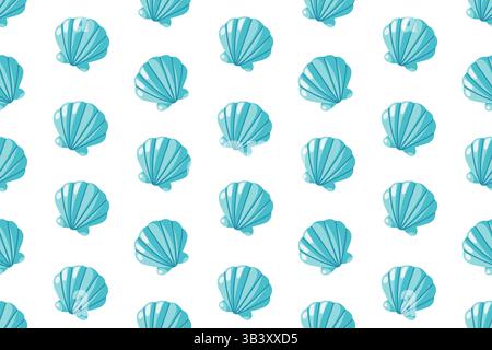 Motif d'été sans couture avec coquillages de mer de dessin animé turquoise mignons avec des reflets brillants. Fond de vecteur tropical Illustration de Vecteur