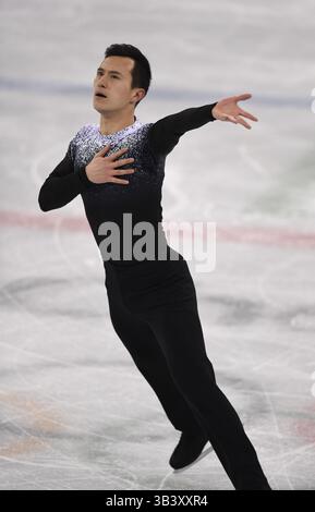 Le 8 février 2018 - Pyeongchang, Corée du Sud - PATRICK CHAN, du Canada, participe à son programme court à l'épreuve de l'équipe de patinage artistique le jour d'ouverture de la compétition de l'équipe de patinage artistique aux Jeux olympiques d'hiver à l'aréna de glace Gangneung à Pyeongchang, en Corée du Sud. Photo de Mark Reis, ZUMA Press/The Gazette (crédit image : © Mark Reis via ZUMA Wire) Banque D'Images